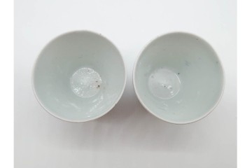 江戸期　古伊万里　染付　幾何学文が粋なそば猪口5点セット　(R-090988)