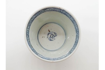 江戸期　古伊万里　染付　龍に宝珠文が目を引くそば猪口5点セット　(R-090990)