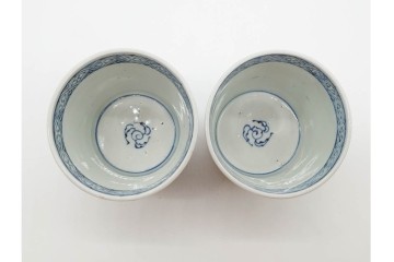 江戸期　古伊万里　染付　龍に宝珠文が目を引くそば猪口5点セット　(R-090990)