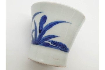 江戸期　古伊万里　染付　菖蒲文がのびやかに描かれたそば猪口5点セット　(R-090991)