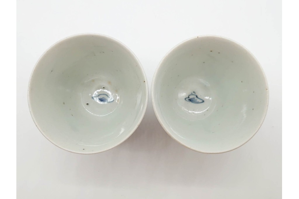 江戸期　古伊万里　染付　菖蒲文がのびやかに描かれたそば猪口5点セット　(R-090991)