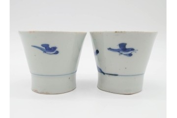江戸期　古伊万里　染付　菖蒲文がのびやかに描かれたそば猪口5点セット　(R-090991)