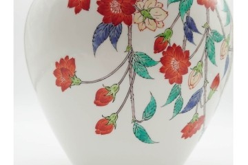 人間国宝　十四代 酒井田柿右衛門　本人作　濁手　高さ約26cm　上品な枝垂桜文の花瓶　共箱付き　(R-090999)
