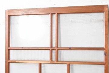 ヴィンテージ建具　昭和初期から昭和中期　大正ロマンデザイン　変わり格子とモールガラスが特徴のガラス戸2枚セット　(R-091010)