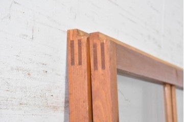 ヴィンテージ建具　昭和初期から昭和中期　大正ロマンデザイン　変わり格子とモールガラスが特徴のガラス戸2枚セット　(R-091010)