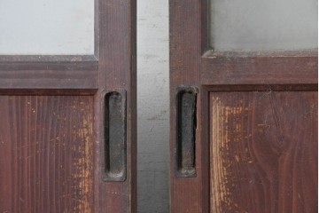 ヴィンテージ建具　昭和中期　マス目格子と腰板を組み合わせたガラス戸2枚セット　(R-091011)