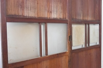 アンティーク建具　大正から昭和初期　ガラスが軽やかな印象を添えるガラス帯戸2枚セット　(R-091013)