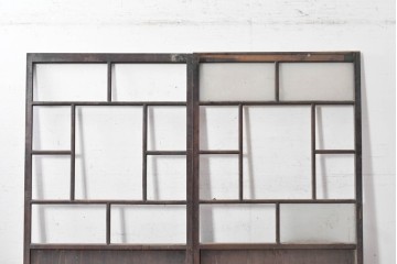 アンティーク建具　大正から昭和初期　大正ロマン　格子意匠が趣深い素朴な窓2枚セット　(R-091014)