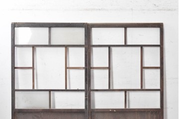 アンティーク建具　大正から昭和初期　大正ロマン　格子意匠が趣深い素朴な窓2枚セット　(R-091014)