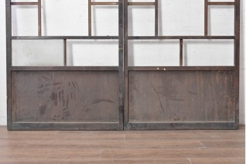 アンティーク建具　大正から昭和初期　大正ロマン　格子意匠が趣深い素朴な窓2枚セット　(R-091014)