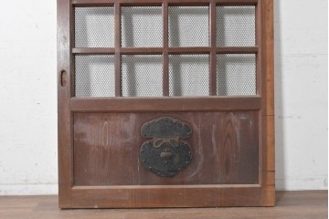 アンティーク建具　明治から大正期　総欅(ケヤキ)材　巾着型の飾り金具が印象的なきつね格子蔵戸1枚　(R-091018)