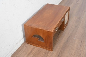和製ヴィンテージ　楠材　花柄の扉が愛らしい昭和レトロな文机　(R-091023)