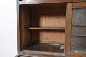和製アンティーク　昭和初期から昭和中期　ナラ材　引き出し膳付きのレトロな食器棚　(R-091040)