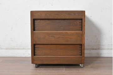 中古　美品　職人手作り　キャスター付き　しっかりとした作りのシンプルな2段サイドチェスト　(R-091043)