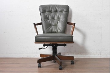 中古　美品　希少な廃番品　maruni(マルニ木工)　地中海ロイヤルシリーズ(ROYAL)　本革　デスクチェア　定価約23万円　(R-091058)