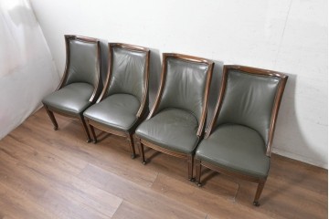 中古　美品　希少な廃番品　maruni(マルニ木工)　地中海ロイヤルシリーズ(ROYAL)　本革　木製脚がクラシカルなキャスター付きダイニングチェア4脚セット　定価(4脚合計)約68万円　(R-091059)