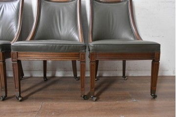 中古　美品　希少な廃番品　maruni(マルニ木工)　地中海ロイヤルシリーズ(ROYAL)　本革　木製脚がクラシカルなキャスター付きダイニングチェア4脚セット　定価(4脚合計)約68万円　(R-091059)