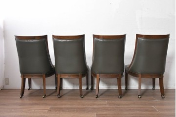 中古　美品　希少な廃番品　maruni(マルニ木工)　地中海ロイヤルシリーズ(ROYAL)　本革　木製脚がクラシカルなキャスター付きダイニングチェア4脚セット　定価(4脚合計)約68万円　(R-091059)