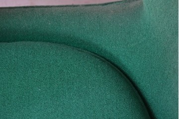 和製ヴィンテージ　レトロなフォルムが目を引くグリーンの回転椅子　(R-091060)