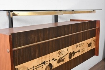 イタリアヴィンテージ　1950年から1960年頃　楽器モチーフが目を引くカウンターテーブルとチェア2脚セット　(R-091066)