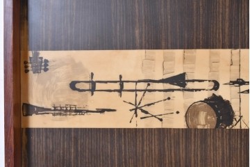 イタリアヴィンテージ　1950年から1960年頃　楽器モチーフが目を引くカウンターテーブルとチェア2脚セット　(R-091066)