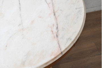 中古　イタリア　大理石天板　花籠や蔓草の象嵌を施したクラシカルなラウンドテーブル　定価約40万円　(R-091084)