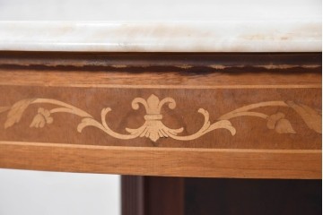 中古　イタリア　大理石天板　花籠や蔓草の象嵌を施したクラシカルなラウンドテーブル　定価約40万円　(R-091084)