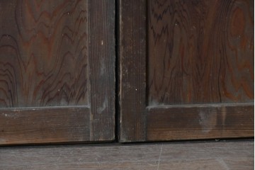 アンティーク建具　明治から大正期　細かな縦格子に裏障子枠付きの格子戸2枚セット　(R-091092)