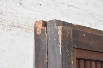 アンティーク建具　明治から大正期　細かな縦格子に裏障子枠付きの格子戸2枚セット　(R-091092)