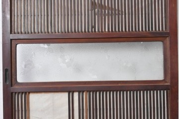 アンティーク建具　大正から昭和初期　昭和型板ガラス「ばら」を取り入れた裏障子付き引き戸1枚　(R-091095)