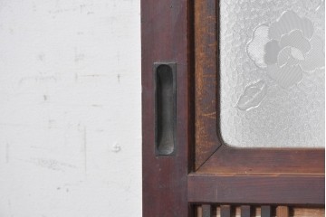 アンティーク建具　大正から昭和初期　昭和型板ガラス「ばら」を取り入れた裏障子付き引き戸1枚　(R-091095)