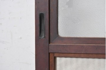 アンティーク建具　大正から昭和初期　昭和型板ガラス「ばら」を取り入れた裏障子付き引き戸1枚　(R-091095)