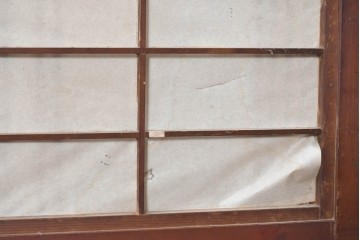 アンティーク建具　大正から昭和初期　昭和型板ガラス「ばら」を取り入れた裏障子付き引き戸1枚　(R-091095)