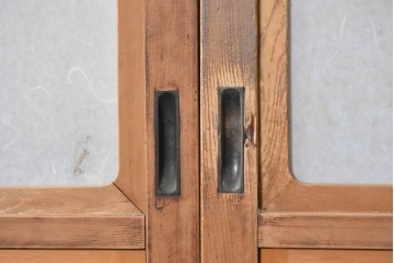 アンティーク建具　昭和初期　細身の縦桟が連なる裏障子付き格子戸2枚セット　(R-091097)