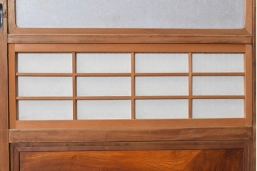 アンティーク建具　昭和初期　細身の縦桟が連なる裏障子付き格子戸2枚セット　(R-091097)