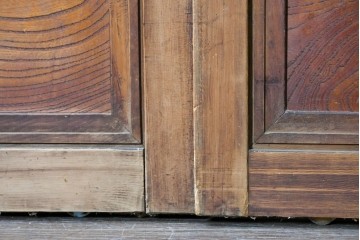 アンティーク建具　昭和初期　細身の縦桟が連なる裏障子付き格子戸2枚セット　(R-091097)