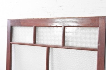 アンティーク建具　昭和初期から昭和中期　最高級!!　総欅(ケヤキ)材　2種類のプレスガラスを楽しめるガラス戸2枚セット　(R-091102)