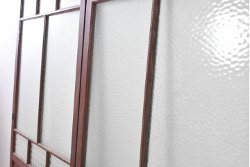 アンティーク建具　昭和初期から昭和中期　最高級!!　総欅(ケヤキ)材　2種類のプレスガラスを楽しめるガラス戸2枚セット　(R-091102)