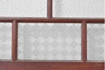 アンティーク建具　昭和初期から昭和中期　最高級!!　総欅(ケヤキ)材　2種類のプレスガラスを楽しめるガラス戸2枚セット　(R-091102)