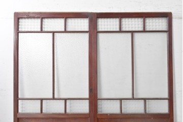 アンティーク建具　昭和初期から昭和中期　最高級!!　総欅(ケヤキ)材　2種類のプレスガラスを楽しめるガラス戸2枚セット　(R-091102)