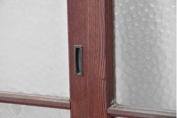 アンティーク建具　昭和初期から昭和中期　最高級!!　総欅(ケヤキ)材　2種類のプレスガラスを楽しめるガラス戸2枚セット　(R-091102)