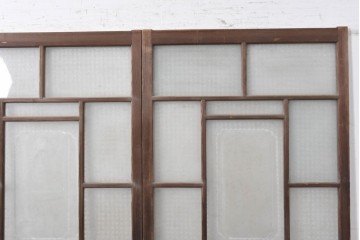 アンティーク建具　昭和初期　上手物!!　腰板欅(ケヤキ)材　大正ロマンの趣を感じるガラス戸3枚セット　(R-091108)