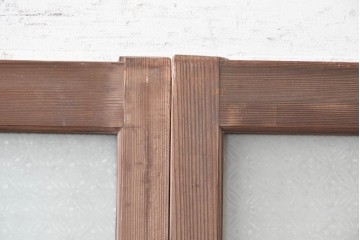 アンティーク建具　昭和初期　上手物!!　腰板欅(ケヤキ)材　大正ロマンの趣を感じるガラス戸3枚セット　(R-091108)