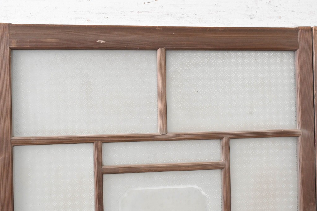 アンティーク建具　昭和初期　上手物!!　腰板欅(ケヤキ)材　大正ロマンの趣を感じるガラス戸3枚セット　(R-091108)