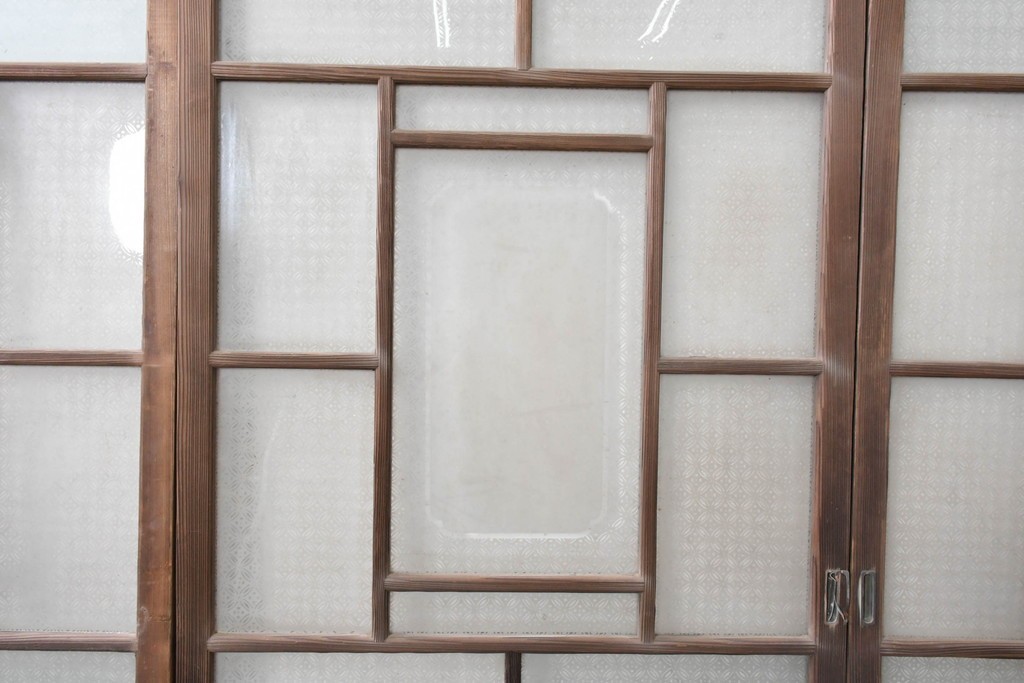 アンティーク建具　昭和初期　上手物!!　腰板欅(ケヤキ)材　大正ロマンの趣を感じるガラス戸3枚セット　(R-091108)