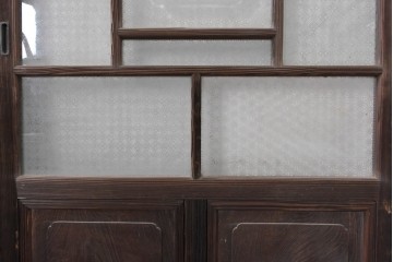 アンティーク建具　昭和初期　上手物!!　腰板欅(ケヤキ)材　大正ロマンの趣を感じるガラス戸3枚セット　(R-091108)