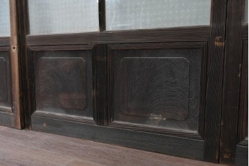 アンティーク建具　昭和初期　上手物!!　腰板欅(ケヤキ)材　大正ロマンの趣を感じるガラス戸3枚セット　(R-091108)
