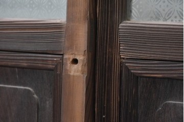 アンティーク建具　昭和初期　上手物!!　腰板欅(ケヤキ)材　大正ロマンの趣を感じるガラス戸3枚セット　(R-091108)