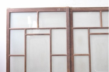 アンティーク建具　昭和初期　上手物!!　腰板欅(ケヤキ)材　大正ロマンの趣を感じるガラス戸3枚セット　(R-091108)