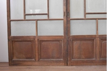 アンティーク建具　昭和初期　上手物!!　腰板欅(ケヤキ)材　大正ロマンの趣を感じるガラス戸3枚セット　(R-091108)